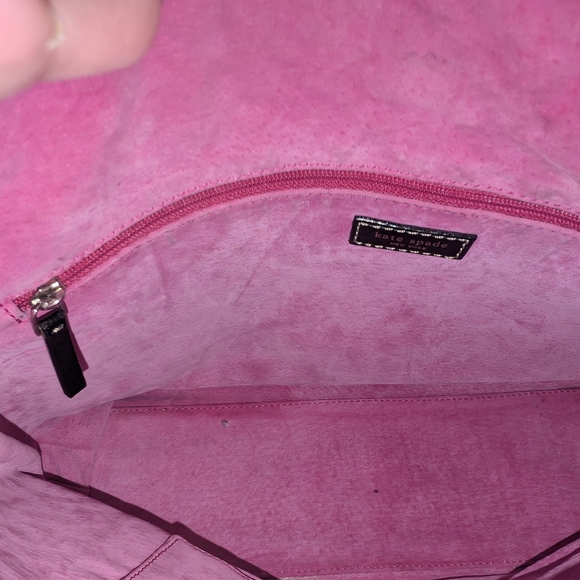Kate Spade Black Signature Noel Logo Purse Pink Suede Interior - Picture 13 of 14
